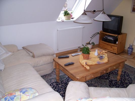 Wohnzimmer mit Sitzecke und TV